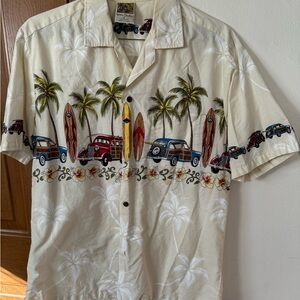 Vintage Style Hawaiian Winnie Fashion Shirt with Surf and Car Print